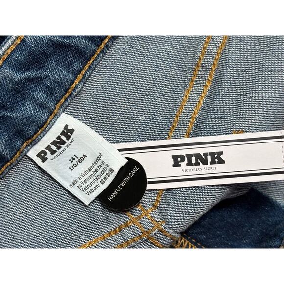 PINK Victoria's Secret Shorts Womens 14 Denim Daisy Rhinestone Raw Hem - Picture 5 of 10